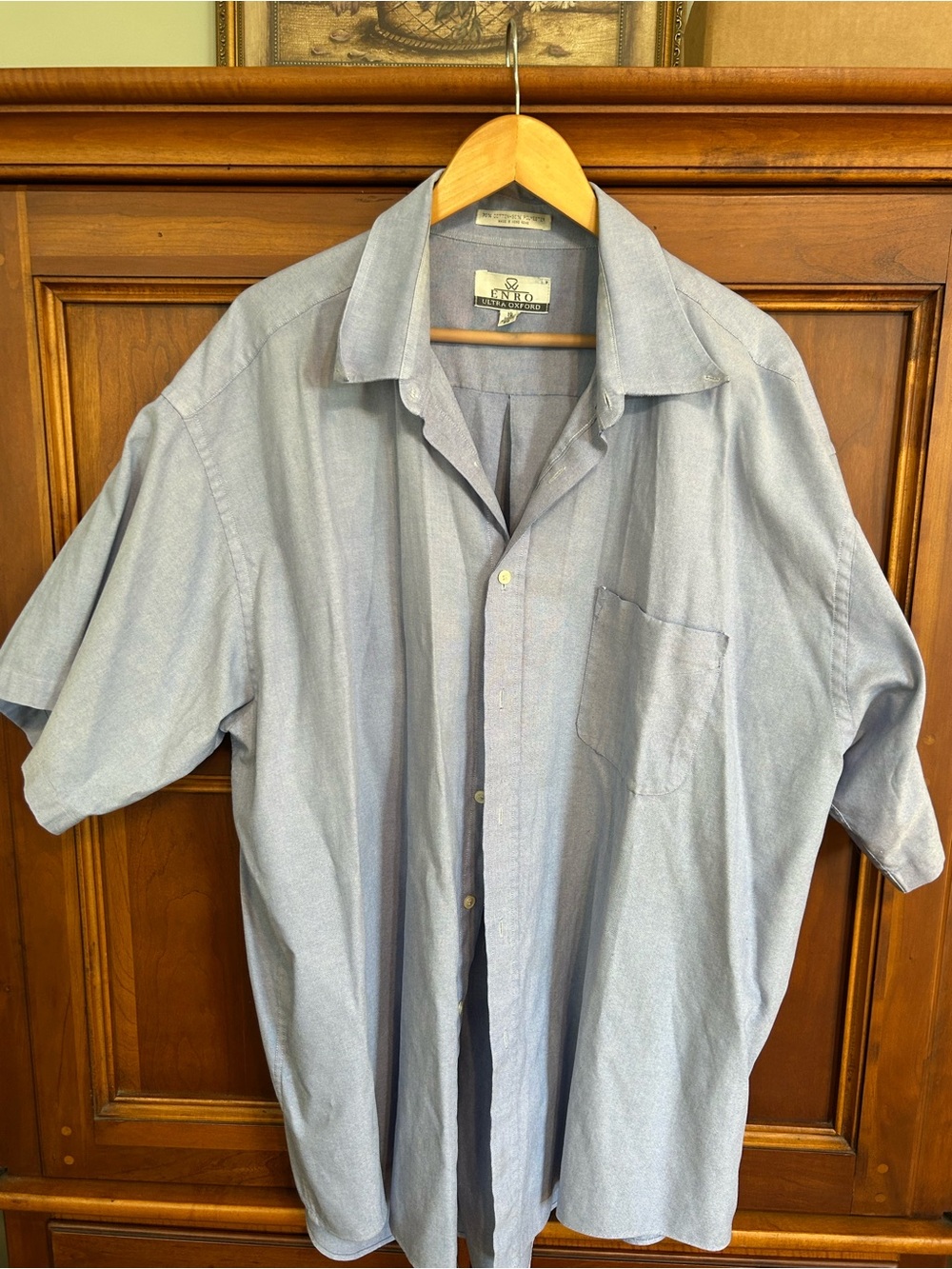 ENRO Men's Light Blue Short-Sleeve Button-Up Shirt. Size 19
